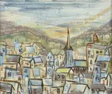William L. Drury, Town Scene, Oil on canvas