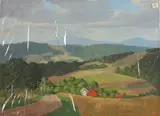 James Emery Greer, Farm in the Foothills, Oil on board