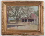 Winfield Scott Clime, Old Red Barn with Distant Water, OLD RED BARN WITH DISTANT WATER, oil on canvas
