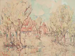 John Clifford Erickson, Town Scene, Oil on canvas