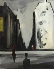 Horst Strempel, Street Scene, Oil on board
