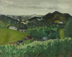 Joseph Pollet, Mountain Landscape with Houses, Oil on canvas