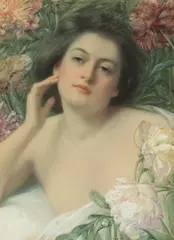 Alfred M. Turner, Woman Among Flowers, Watercolor and pastel