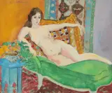 Warren Brandt, Reclining Nude, RECLINING NUDE, signed in pencil upper left and titled on verso Etching heightened with gouache.