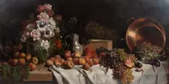 Alfred Petit, Still Life of Fruit and Flowers, Oil on canvas