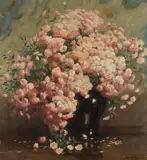 Thomas Cromwell Corner, Pink Cherry Blossoms in Vase, Oil on canvas