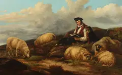 James Morris, Gillie with His Sheep, Oil on canvas