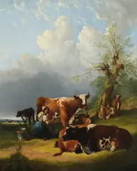 William Shayer, Milking Time, Oil on canvas
