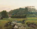 Landscape with Castle in Distance by English School, LANDSCAPE WITH CASTLE IN DISTANCE, oil on canvas, sold Nov 2016