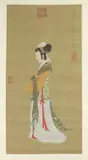 Zhou Wen Ju, Meiren, Ink and color on paper scroll, signed and sealed