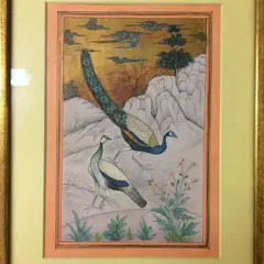 Anonymous, Peacocks, Ink and color on paper