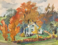 Rudolf Jacobi, House in Autumn, Watercolor and gouache on board