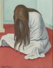 Clifford Eric Martin Hall, Seated Girl Wrapped in White, Oil on board