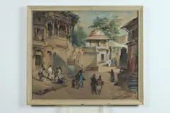 M. S. Joshi, Village, Watercolor on paper, signed
