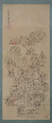 Women and Their Tasks by Yosa Buson, Ink and color on silk, signed "the sixty-seven years old Sha'in", sealed and, sold Feb 2017