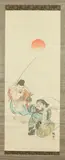 Japanese School, Two Immortals, Ink and color on silk scroll, signed and sealed