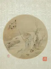 Contributed To Hu Xianchu, Fisherman, Ink and color on silk, signed and sealed