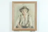 Portrait of Young Girl Wearing Hat and Holding Doll by Continental School, Oil on canvas., offered Feb 2017