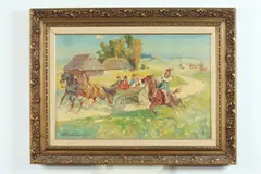 Roman Antoni Breitenwald, Polish Wedding Carriage Scene, Oil on canvas