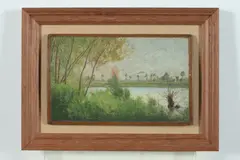 Along the Water by Jules Ernest Panis, ALONG THE WATER, oil on panel, sold Feb 2017
