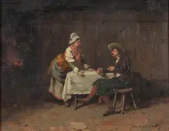Camilio Innocenti, Interior Tavern Scene, Oil on panel