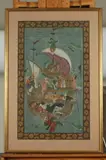 Persian School, Figures on Boat, Ink and color on silk
