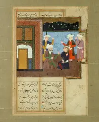 Persian School, Court Scene, Ink and color on paper