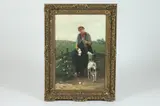 David de la Mar, Girl Feeding Goat, Oil on canvas