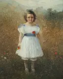 Gustave Jundt, Young Girl in Field, Oil on board