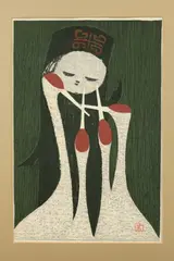 Kaoru Kawano, Girl, Color woodcut print on paper, sealed and