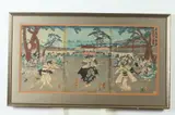 Japanese School, Contest, Three color woodcut prints on paper, mounted together, signed