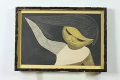 Kaoru Kawano, Girl, Two color woodcut print on paper, signed and sealed