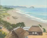 Nobuo Hayashi, Japanese Beach Scene, Oil on canvas