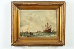 C. Mol, Ships Along Shore Line, Oil on board