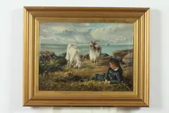 Boy with Two Goats Along Coast by Continental School, Oil on canvas, offered Apr 2017