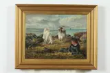 Continental School, Boy with Two Goats Along Coast, Oil on canvas