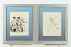 Constant Le Breton, ZEUS AND HERA and POSEIDON: TWO WORKS, identified on label verso, Ink drawings