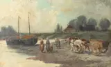 L. Harant, Horse Drawn Cart on Shoreline, Oil on canvas