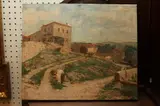 Southern European School, Untitled, View at Edge of Village, oil on canvas , signed illegibly lower right