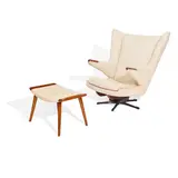 Hans J. Wegner, Papa Bear Chair and Ottoman, for AP Stolen, teak, upholstery, with later swivel metal base on chair