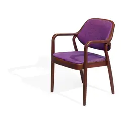 Don Petitt, 1105 Armchair, for Knoll International, wool upholstery, stained oak, with two Knoll labels on the underside