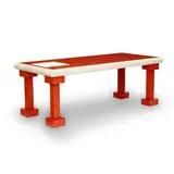 Custom Dining or Library Table with Illuminating Panel by Ettore Sottsass, executed by Sottsass Associati for the Mayer-Schwarz Gallery, Beverly Hills, red-stained maple, cream lacquered wood, ac, sold Mar 2023