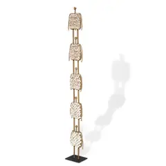 Mary Giles, Totem, waxed linen cord, puka shells, iron, signed and dated under the base 'M