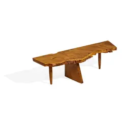 Special Oak Burl Bench by George Nakashima, Special Oak Burl Bench, sold Mar 2023