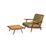 George Nakashima, Armchair and Ottoman, walnut, underside of armchair and ottoman both inscribed in black ink