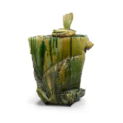 Higashida Shigemasa, Oribe Lidded Vessel, glazed stoneware, signed on underside, together with tomobako