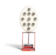 Ennio Chiggio, Occhio di Bambola (Kinetic Sculpture), enameled and chromed metal, glass, with label on underside, numbered 66