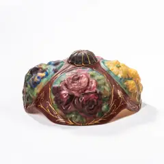 Pairpoint Floral Puffy Glass Shade, New Bedford, Massachusetts, early 20th century, four floral panels, Oxford shade, dia. 14 in.