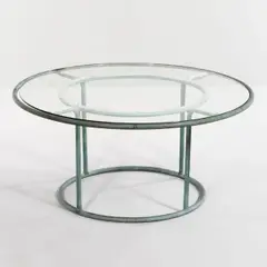 for Brown Jordan Coffee Table by Walter Lamb, United States, tubular bronze with verdigris patina, unmarked, ht, sold Oct 2022