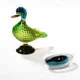 circa 1950, both unsigned, duck attributed to Seguso Vetri d'Arte, ht. 10 1/4 in. (26 cm), ashtray lg. 6 1/8 in. (15.5 cm). by Murano Glass Duck and Ashtray, offered Oct 2022